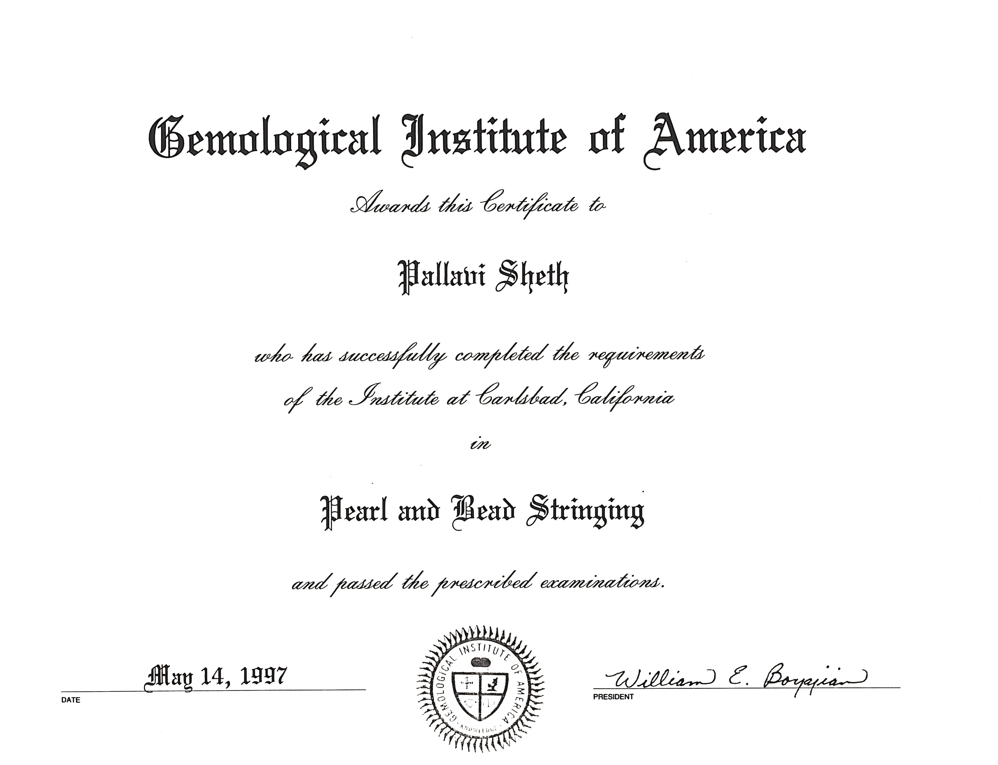 GIA Certificate - Stringing